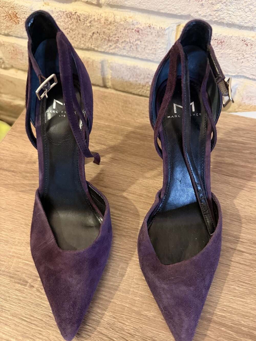 Marc Fisher LTD Purple Suede Pointed Toe Ankle Strap Heels